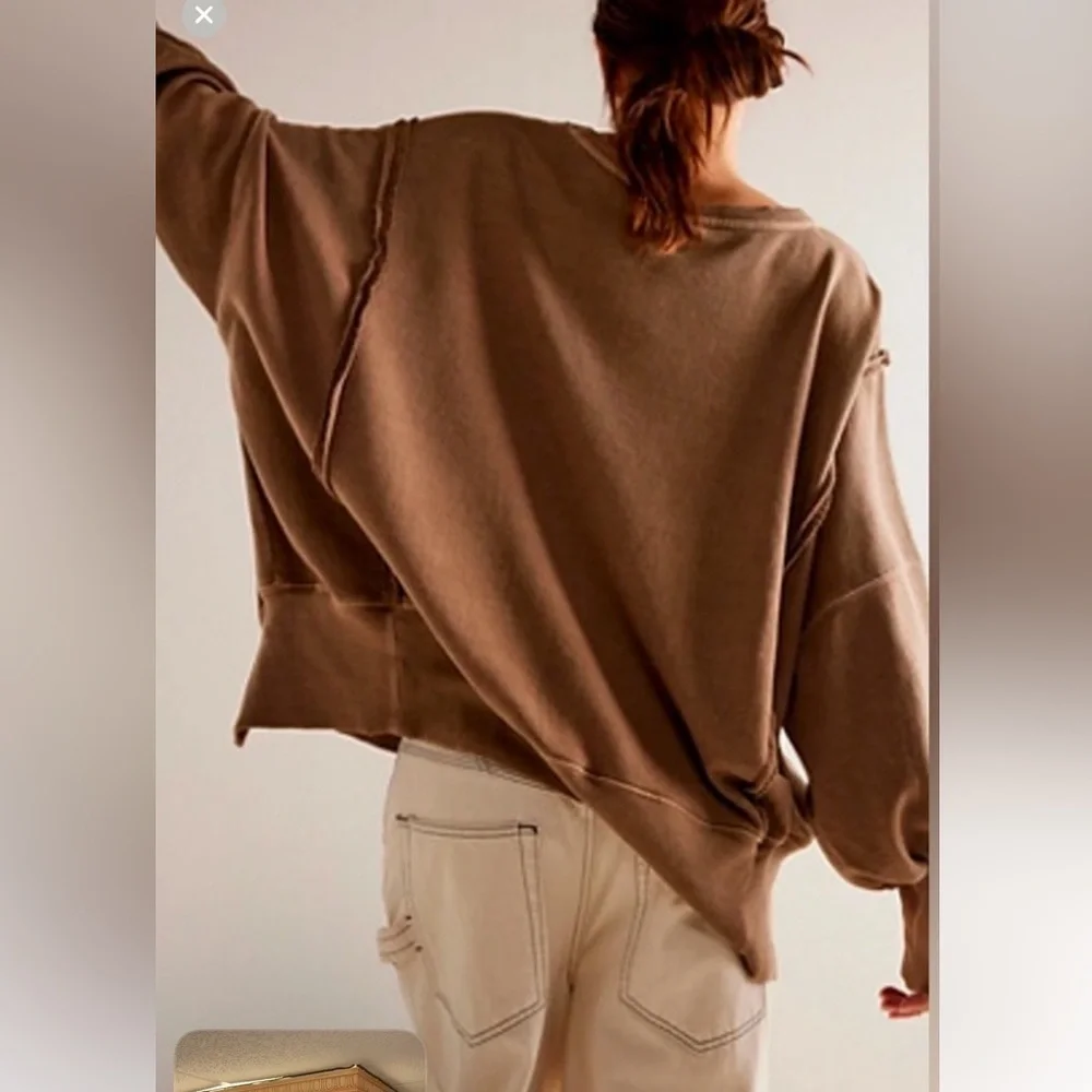 FREE PEOPLE WE THE FREE “TEXAS”CAMDEN SWEATSHIRT Brown NWOT sz M - Picture 3 of 9